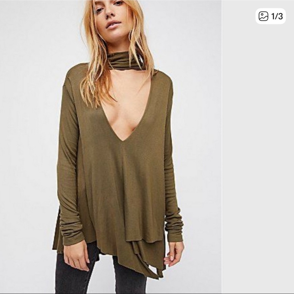 Free People Deep V-Neck Olive Tunic